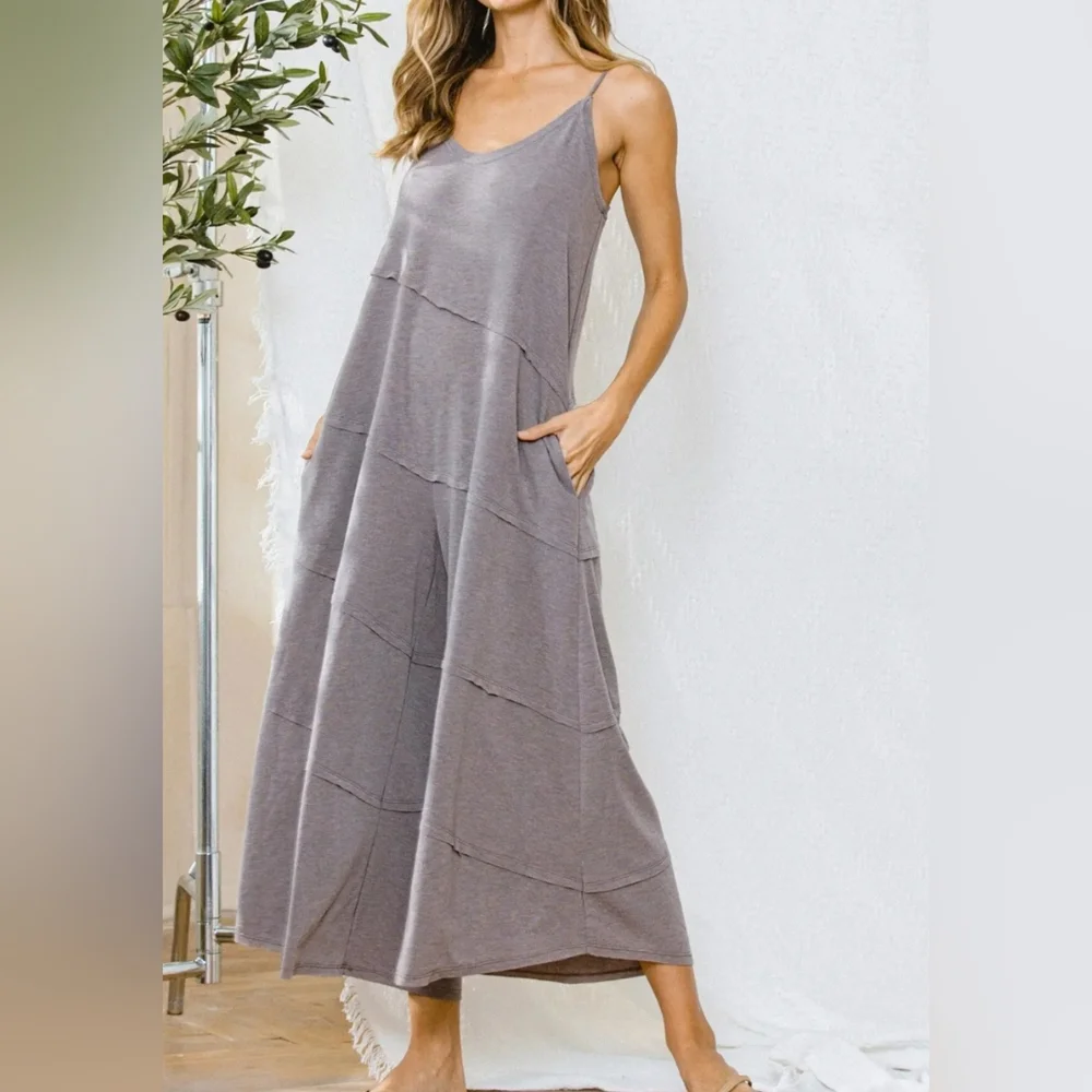 #297 BOHO CHIC WIDE LEG SIDE POCKETS JUMPSUIT - Picture 3 of 15